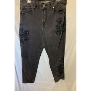 American Eagle Outfitters Dark Gray Jeans with Black Floral Embroidery